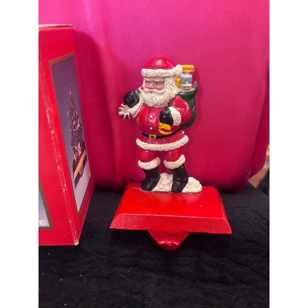Vintage Cast Iron Santa Claus Christmas Stocking Holder MBCA 361110 Red Base